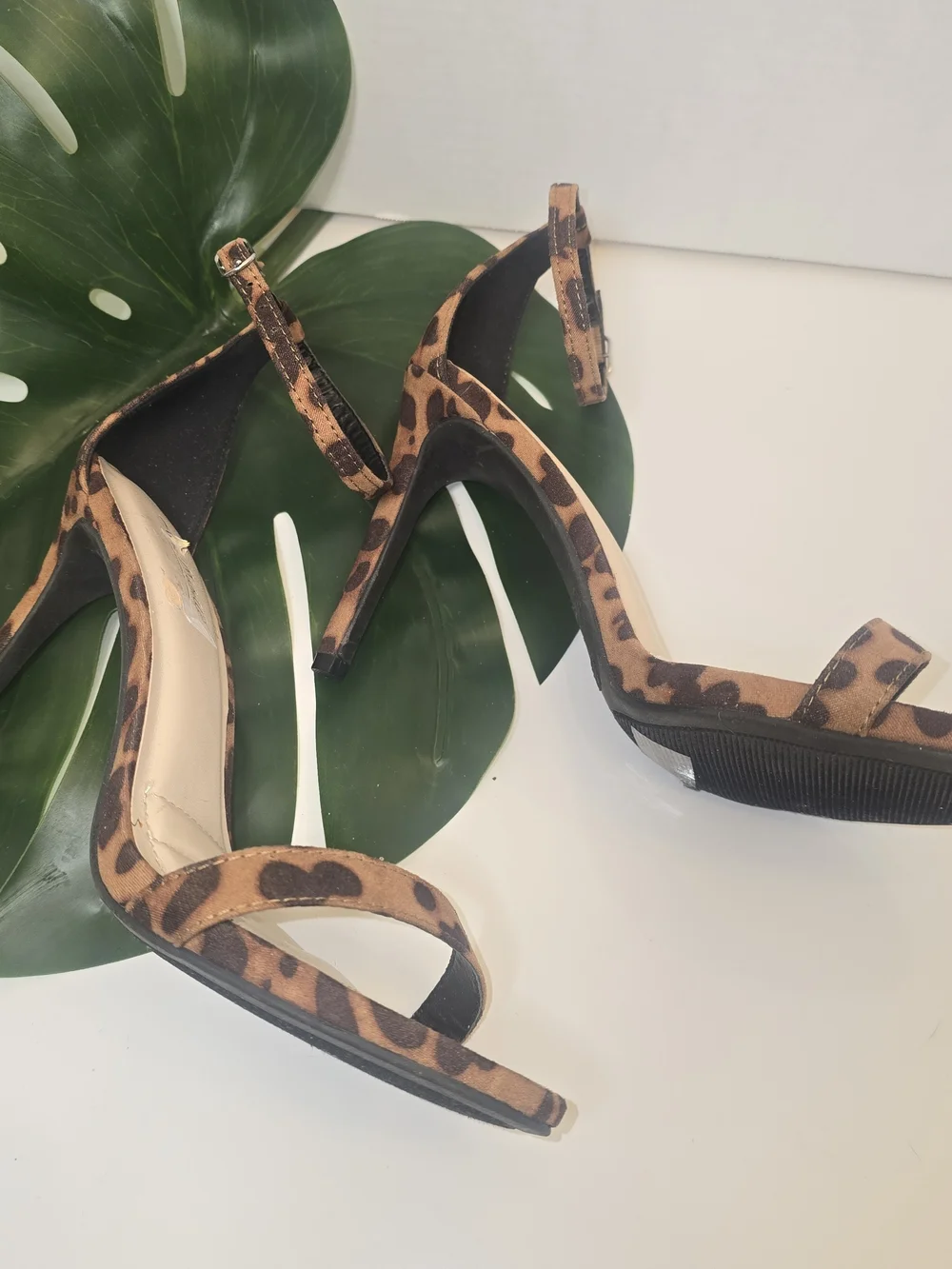 Leopard Print Ankle-Strap Stiletto Sandals - Tan & Dark Brown